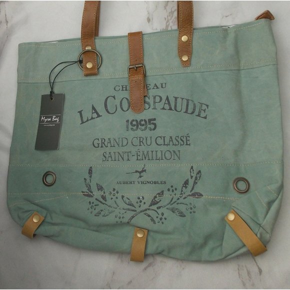 Myra Bag La Couspaude Canvas Tote Bag Handbag Green Eco Friendly Up Cycle Zipper - Picture 2 of 7